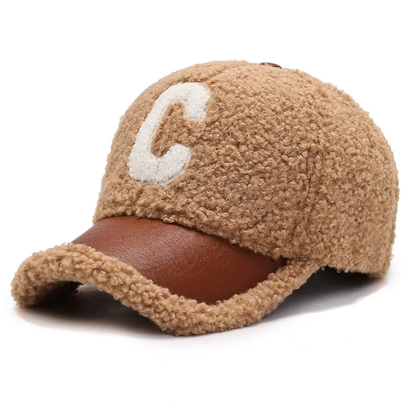 New Winter Caps Letter Embroidery Lamb Wool Baseball Cap Teddy Cashmere Warm Capss Khaki Adjustable