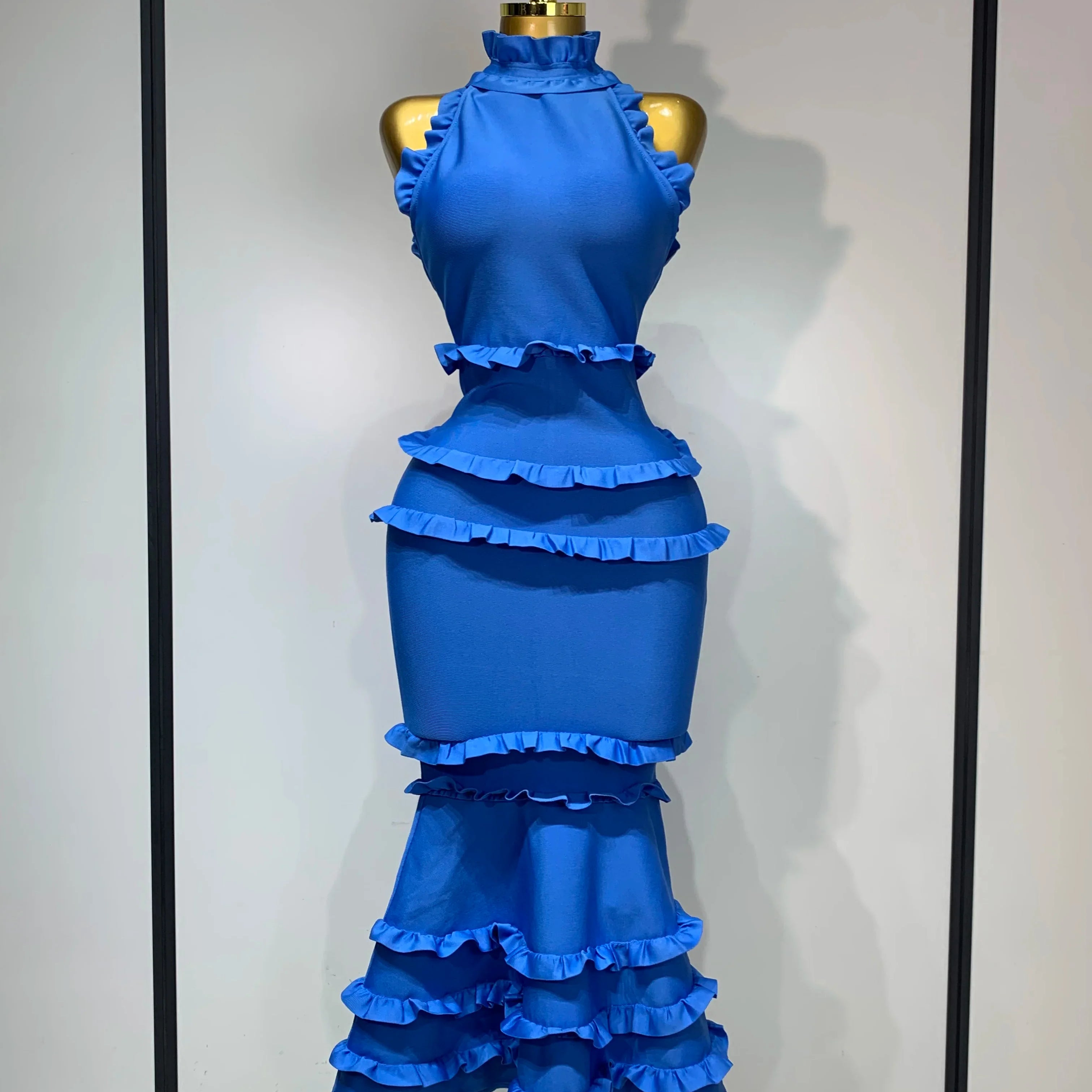 Women Sexy Backless Ruffles Bodycon Bandage Mermaid Dress  Celebrate Evening Party Luxury Birthday Wedding Guest Dress