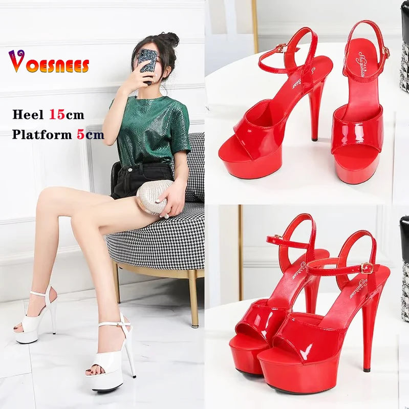 15CM Stiletto Waterproof Platform Sandals Stripper High Heels Women Sexy Show Shoes Platform High-heeled Wedding Shoes Size 43