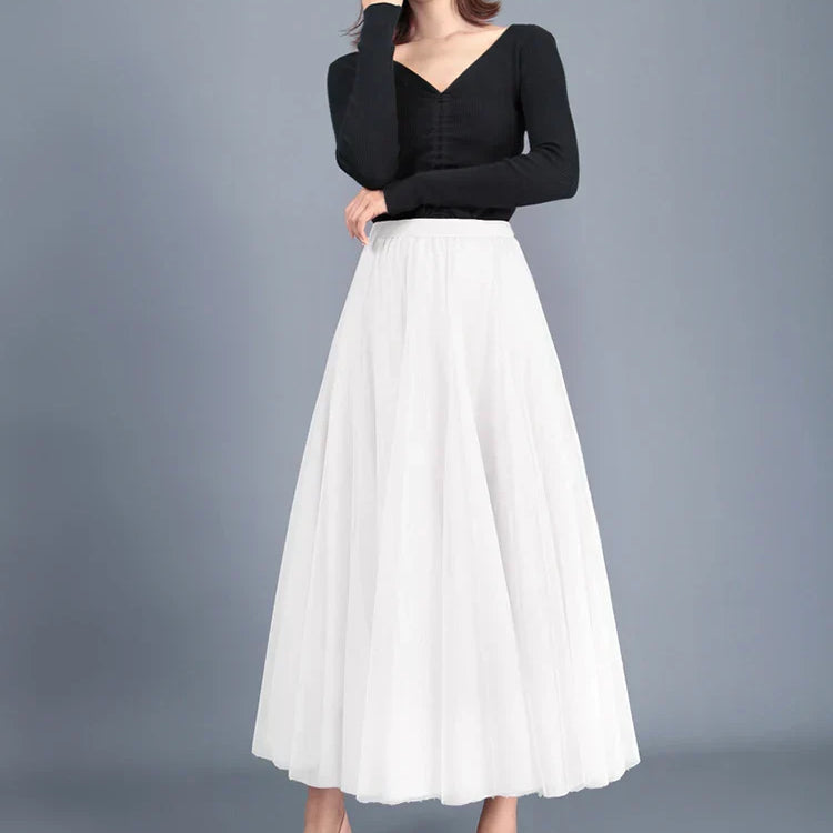 Jielur Skirts Womens Autumn 3 Layers Princess Tulle Mesh Pleated Skirt Saia Female Jupe Summer Tutu Skirts Faldas Mujer Moda White One Size