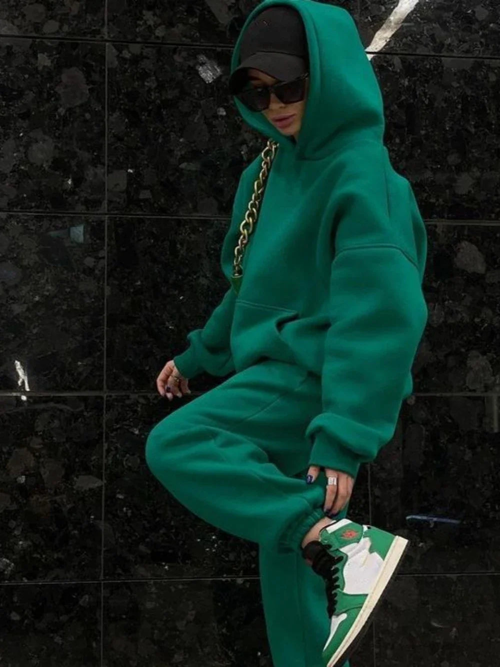 Fashion Women's Sports Two-Piece Autumn Hooded Long-Sleeved And Baggy Pants Fitness Set Solid Color Lady 2-Piece Suit Outfits