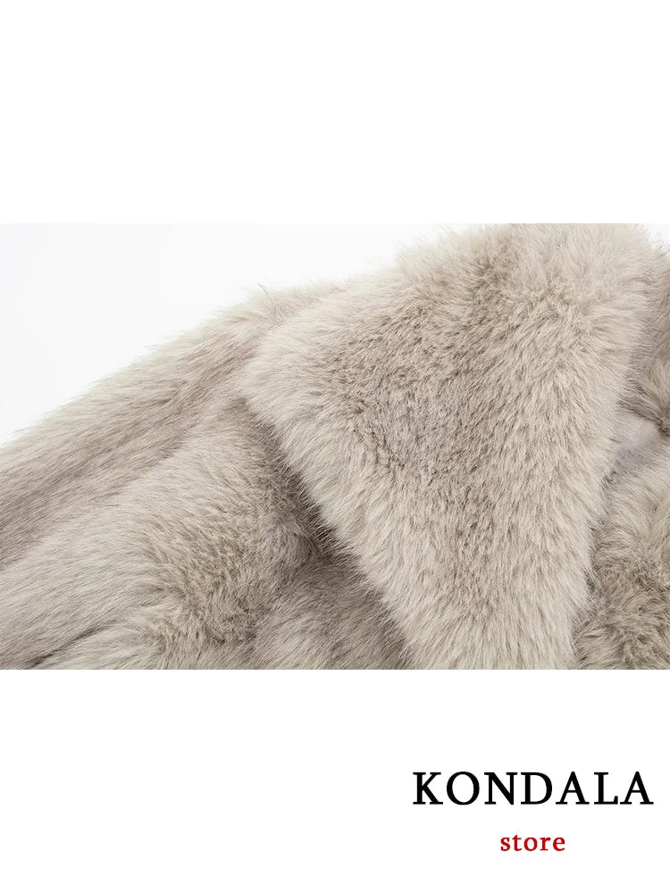 Vintage Faux Fur Oversized Coats Women Fashion Autumn Winter Thick Warm Jackets Casual Pockets Elegant Outwears