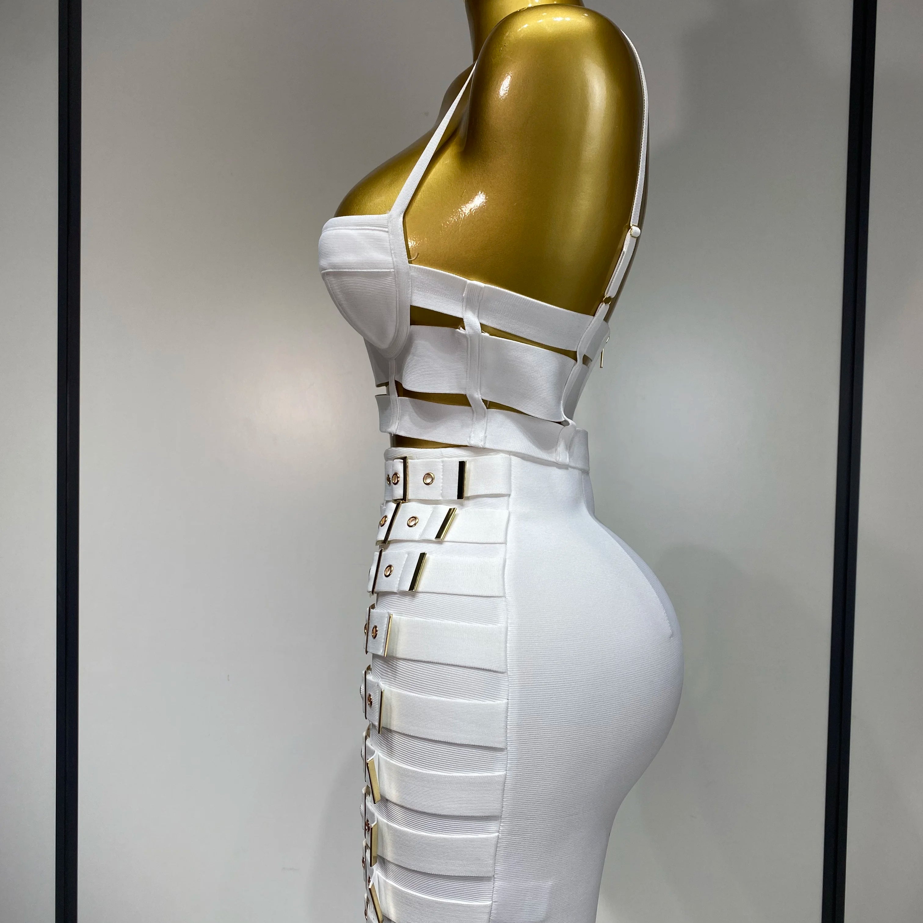 Women Sexy Cut Out Mini Bodycon Bandage Skirt Two Piece Set 2025 Celebrity High Streeet Evening Birthday Club Party Outfits