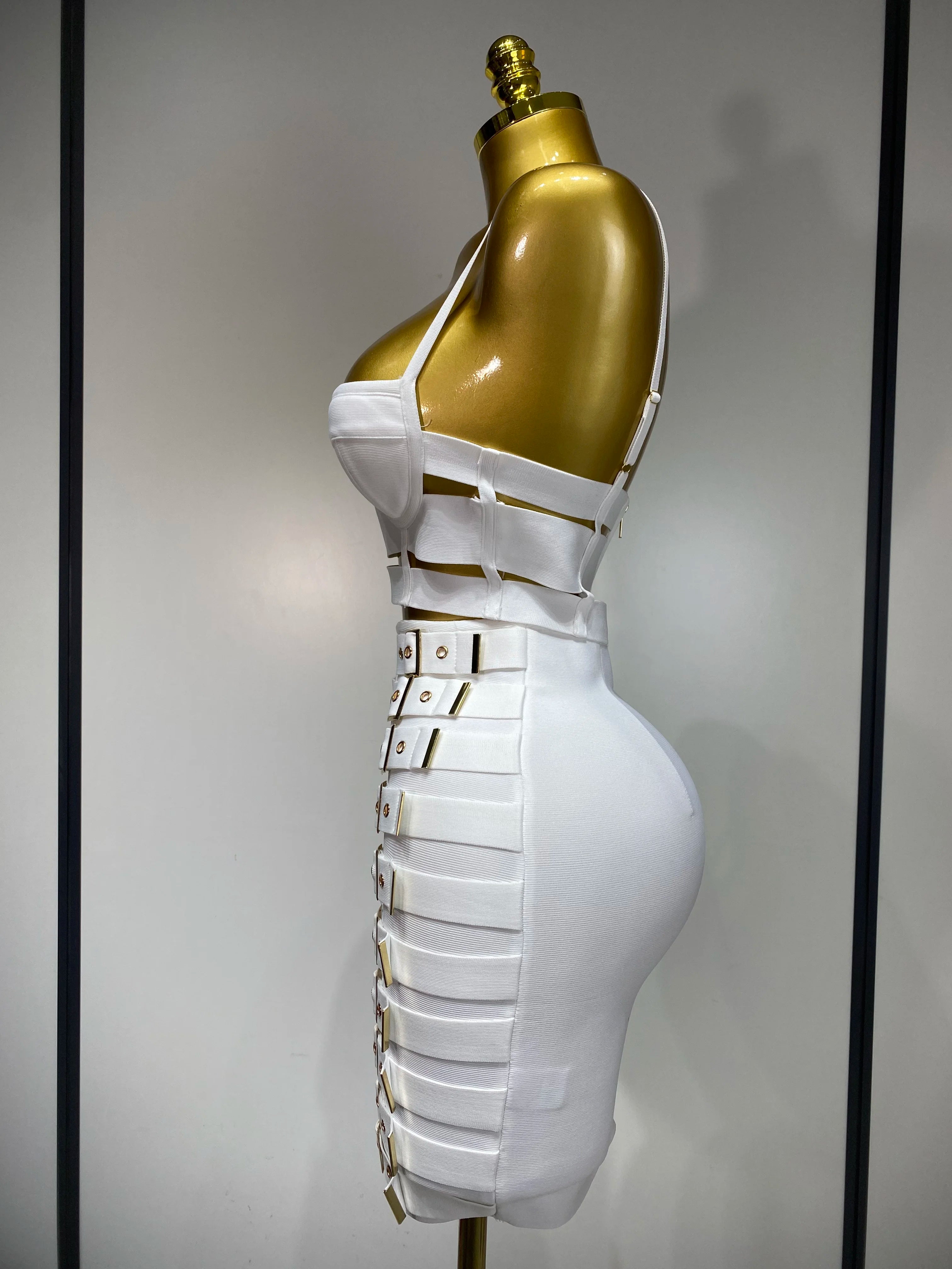 Women Sexy Cut Out Mini Bodycon Bandage Skirt Two Piece Set 2025 Celebrity High Streeet Evening Birthday Club Party Outfits