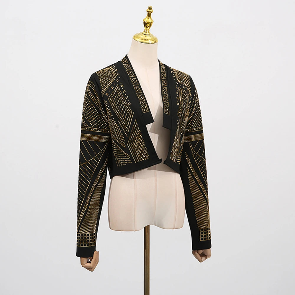 TWOTWINSTYLE Hit Color Spliced Stick Drill Casual Jackets for Women Open Stitch Long Sleeves Short Jacket Female Clothing New