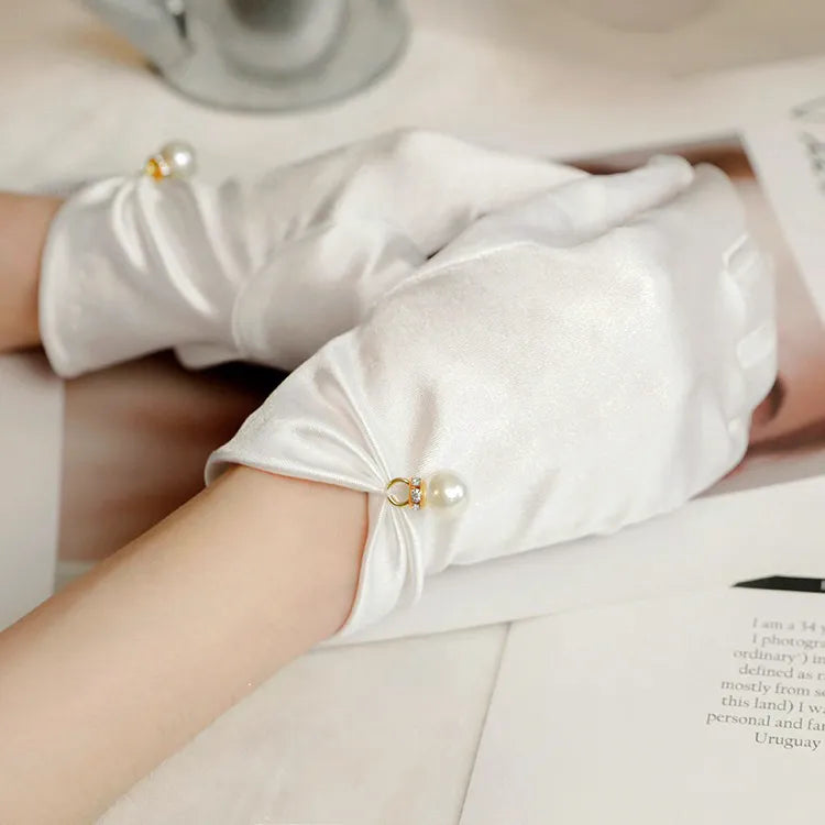 Wedding Date White Satin Lace Short Gloves Ladies Bride Accessories ST-0002-A
