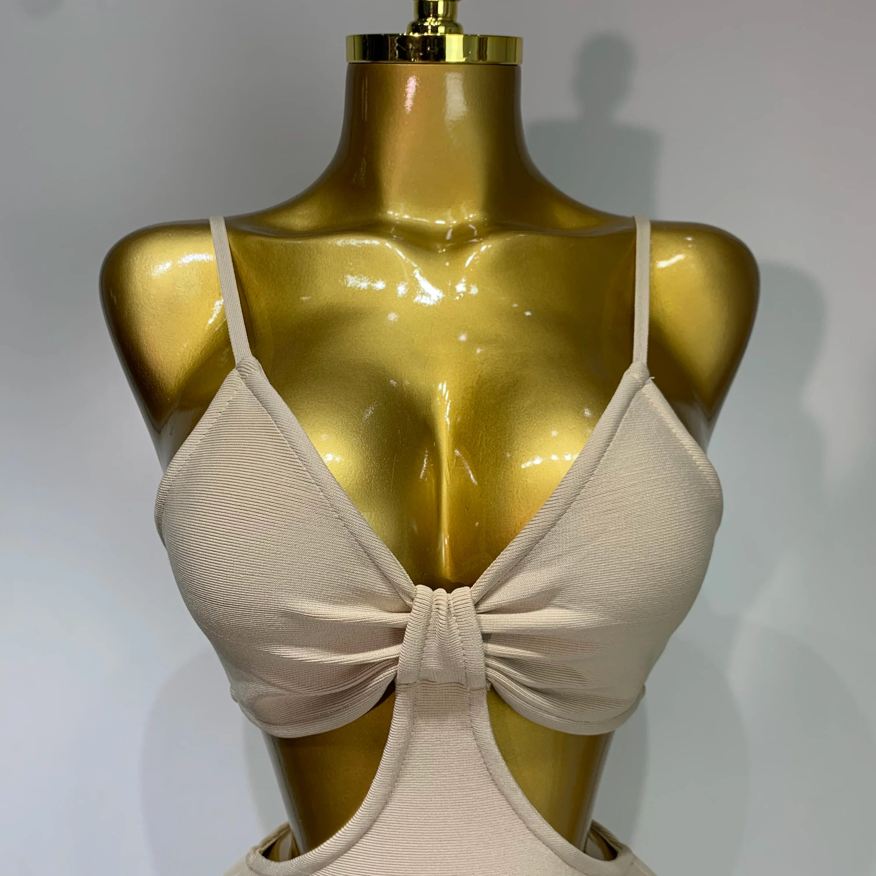 Women Sexy V Neck Backless Khaki Bodycon Bandage Dress  Celebrity Elegant Evening Club Party Luxury Birthday Dress