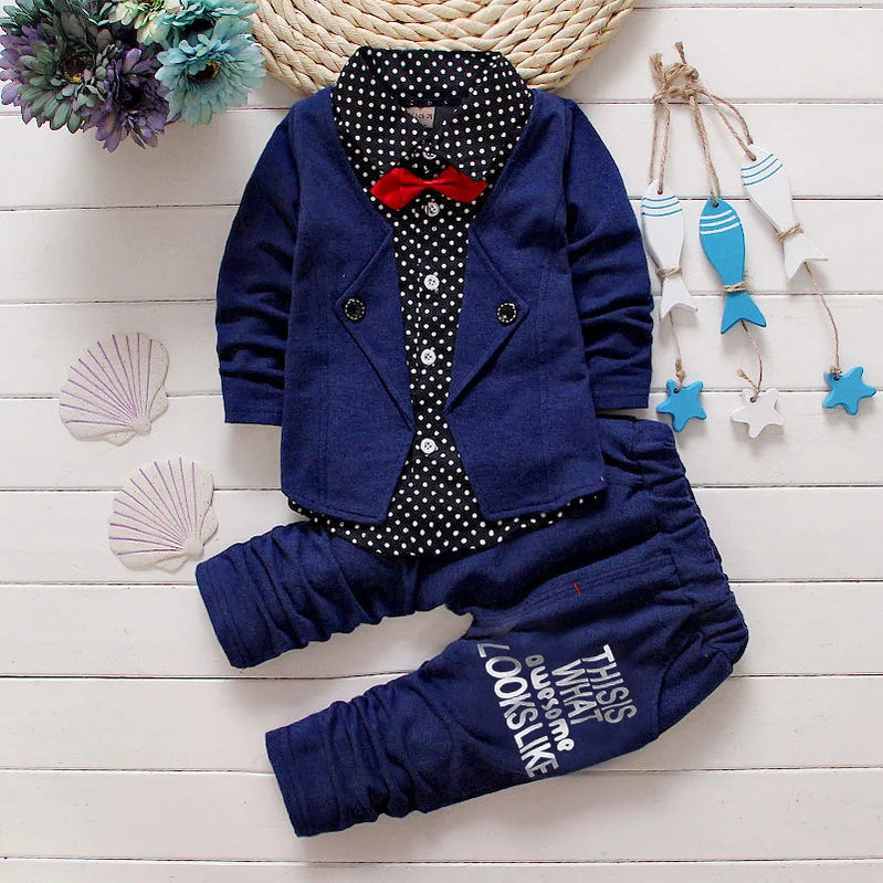 Kids Thinner Clothes Sets Spring Autumn Tracksuit Baby Boys Kid Long Sleeve Gentleman Suits Children T Shirt Pants Clothing Sets