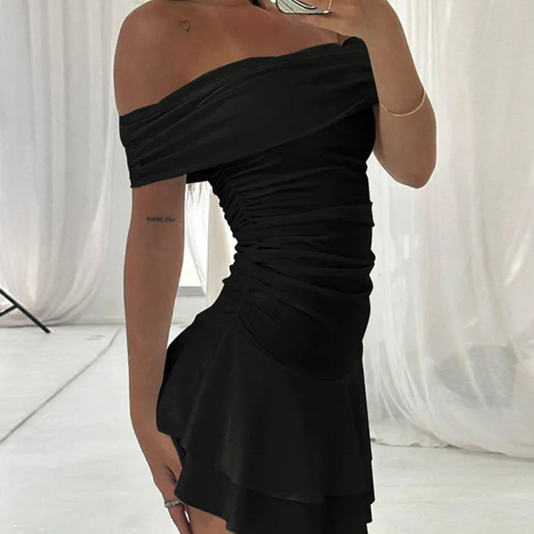 Off-shoulder Strapless Sexy Mini Dress For Women Robe Elegant Sleeveless Backless Ruched Skinny Club Party Dress