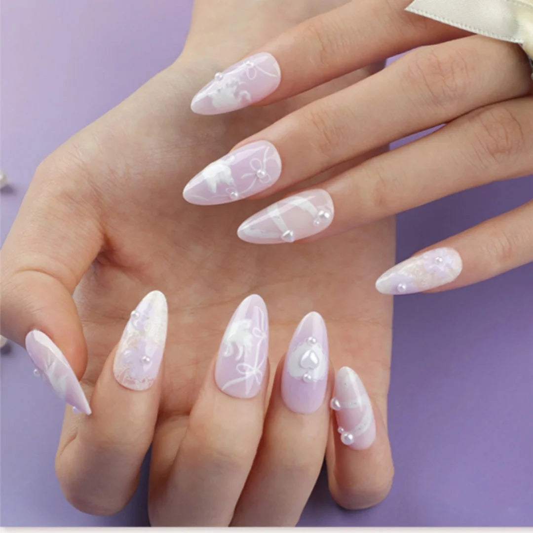 24pcs Gradient Black False Nails Yellow Star Moon Swan Pattern Press On Nails Sweet Cool Bowknots Flower Fake Nail Y2k Manicure