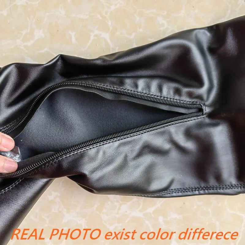 SIMLOVEYO Winter Autumn Over Knee Boots 3.5cm Square Heel Zip Round Toe Leather Thigh High Fashion Big Size 45 46 47 48 US17