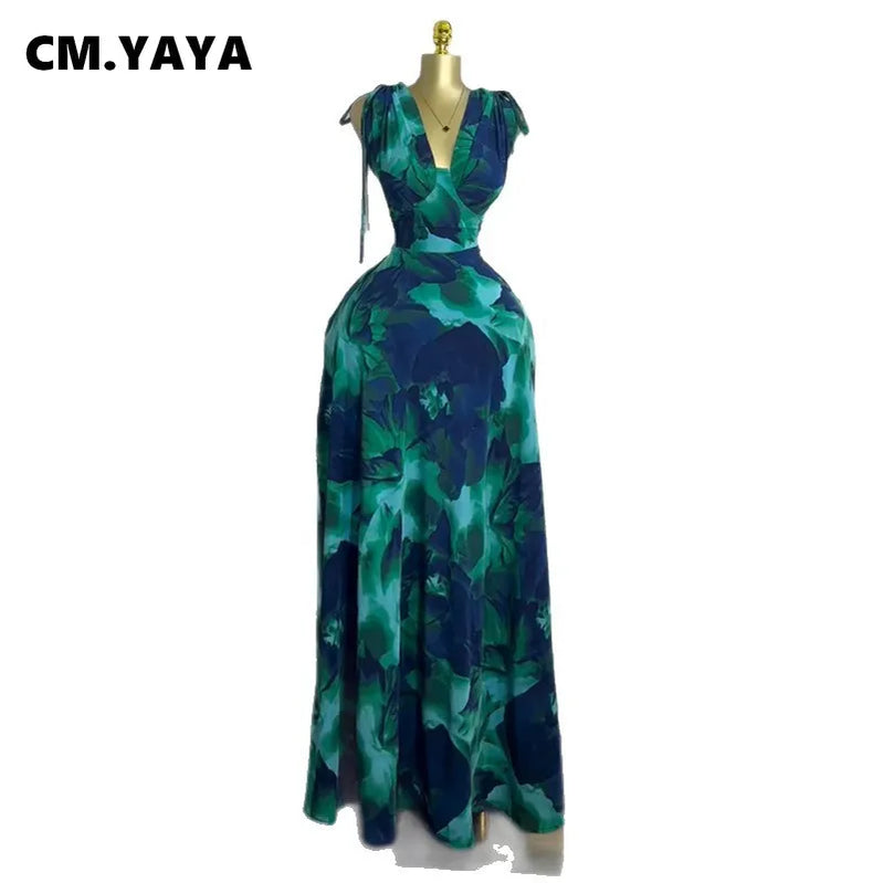 CM.YAYA Women Tie Dye Printed Sleeveless Big Swing Maxi Long Dress 2025 Summer Holiday Birthday Sexy Club Party Evening Dresses