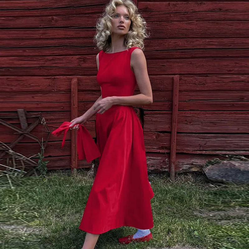 Suninheart 2025 Elegant and Beautiful Women's Dresses Red Sleeveless New Year Party Dresses Sexy Casual Birthday Dress