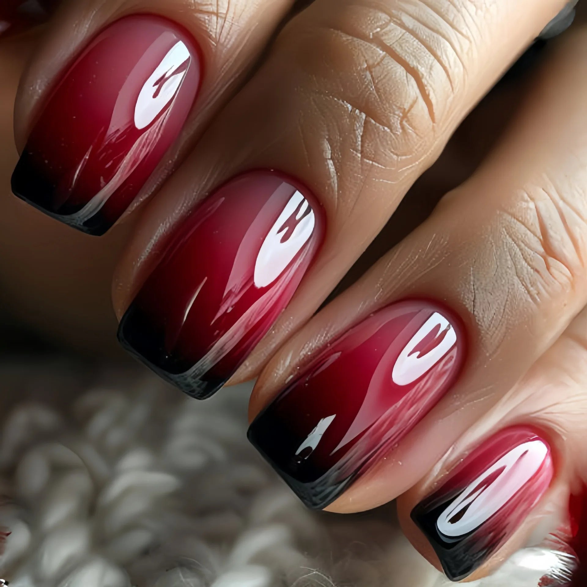 24pcs/set short medium fake nails square ballet tips new year red gradient colors with glitters faux ongles press on false nail