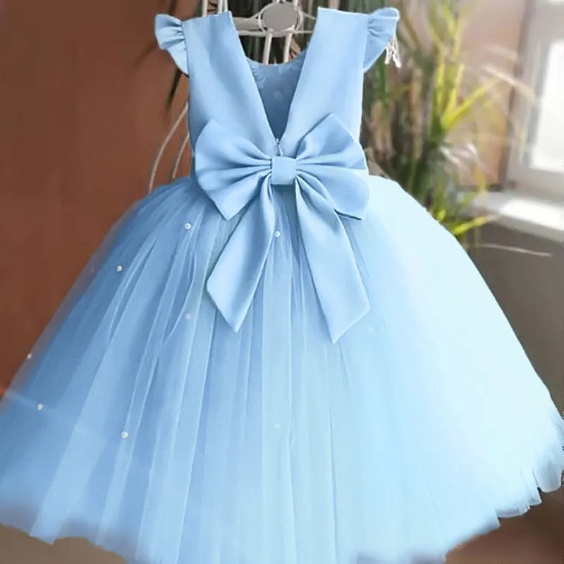 Fashion Wedding Birthday Party Dress Christams Dress For Girl 1-5 Years Girls Dress Elegant Tutu Vestidos Kids Clothes 767-Blue