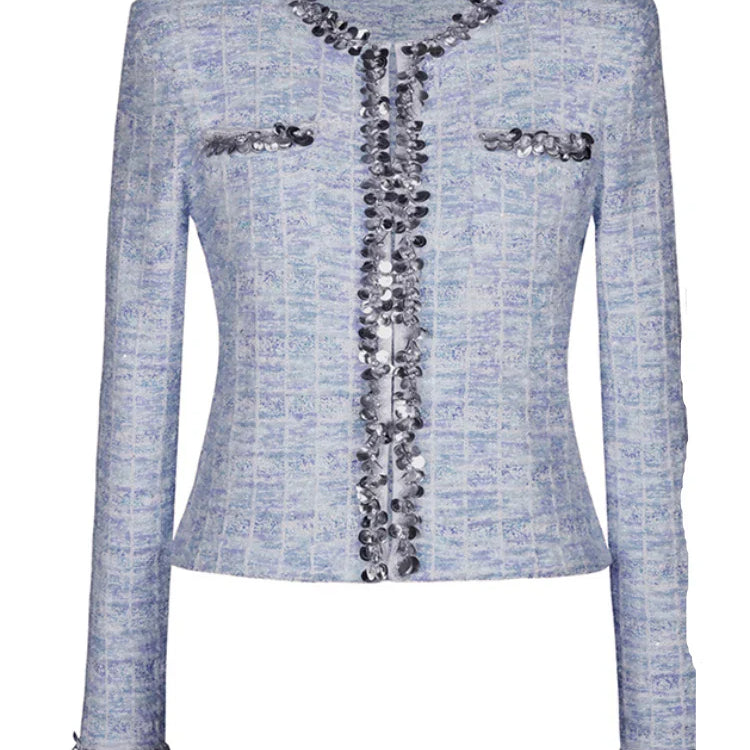 Two Piece Sets for Women Round Neck Long Sleeves Spliced Diamonds Top High Waist Patchwork Pockets Skirt Female New