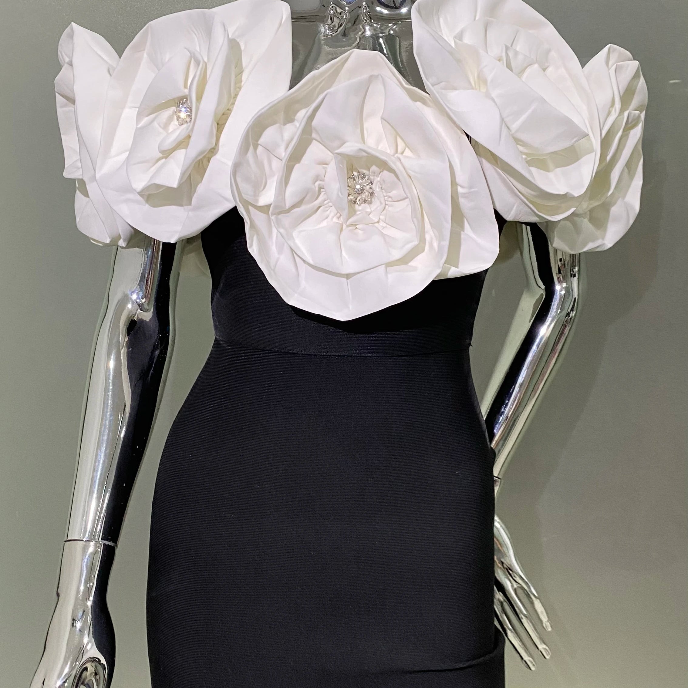 Stereoscopic White Flowers Sexy Off The Shoulder Ankle Lenght Bandage Dress Woman Birthday Party Vestido Wedding Party Outfit