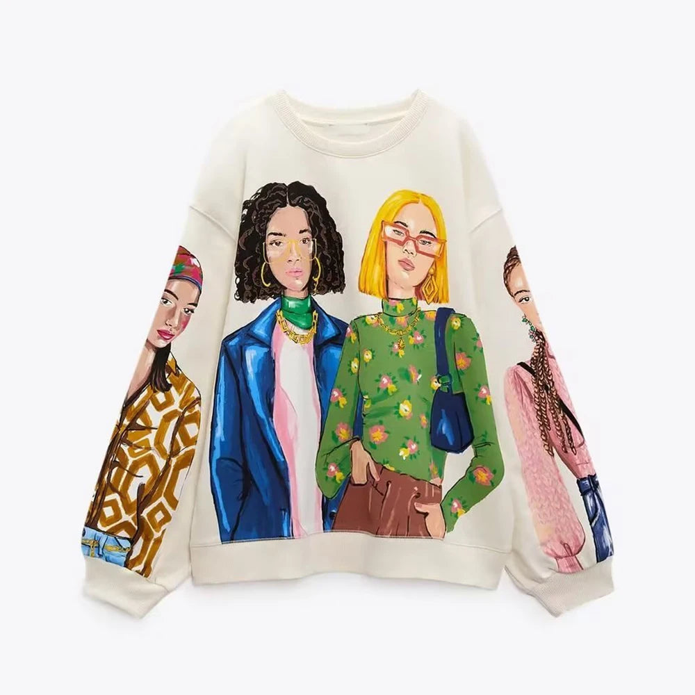 Autumn Round Neck Graphic Sweatshirts for Woman Plush Winter Pullover Casual Long Sleeve Oversize Halloween tops A1