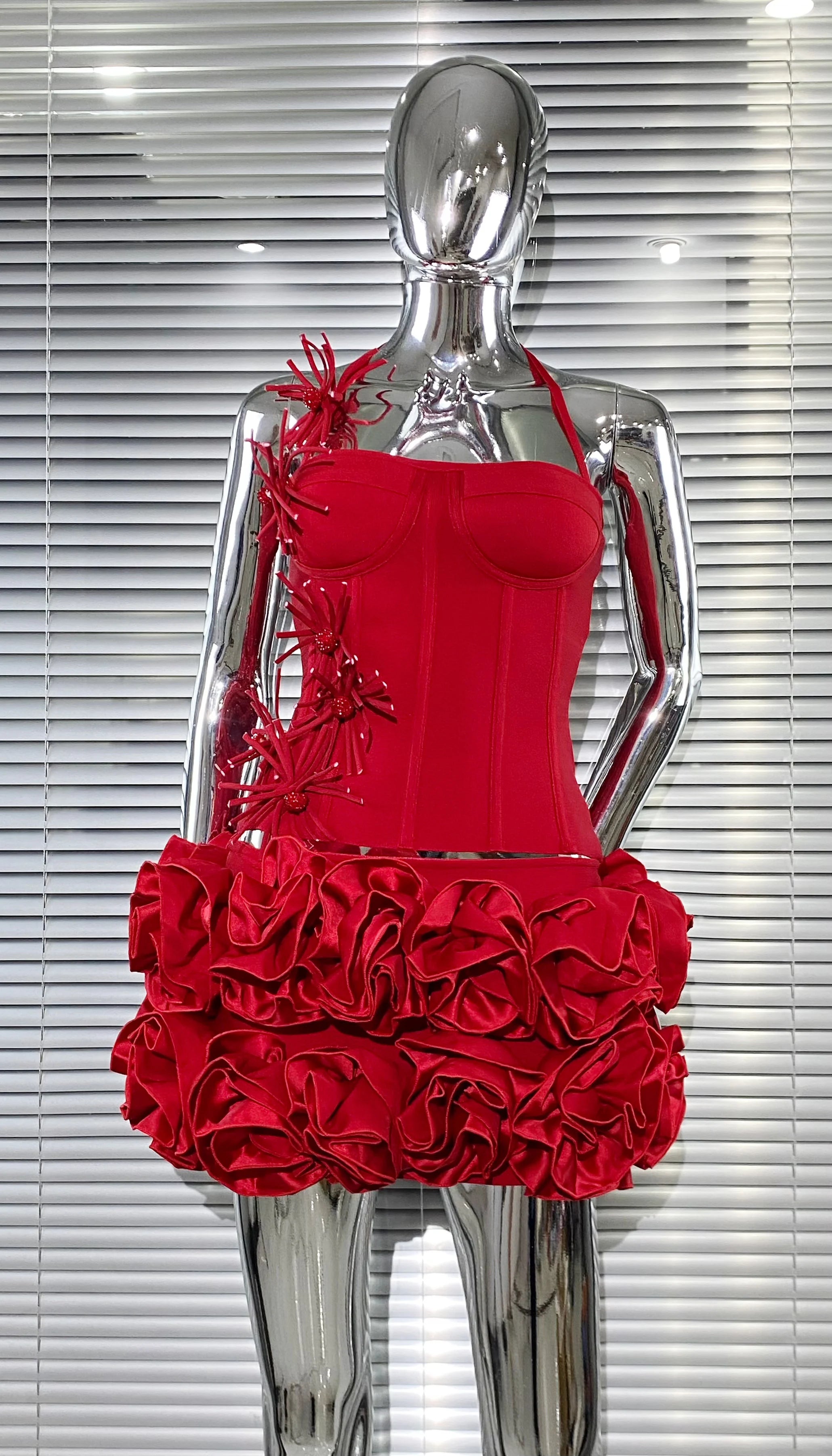 Black Red Color Women Sexy Strapless Laced-up Tops Florlas Bodycon Mini Skirt Set Celebrate Birthday Party Cocktail Dress