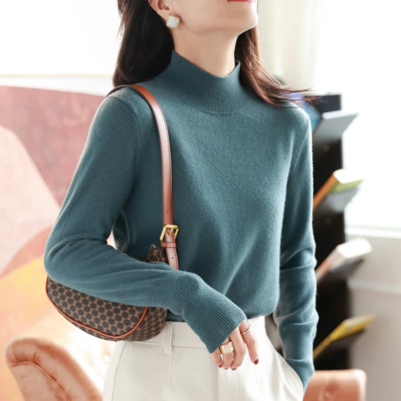 Autumn Winter chic Bottom Sweaters Women Fashion Turtleneck Pullover Slim Long Sleeve Knitted Jumpers Soft Warm Pull Femme Top green One Size