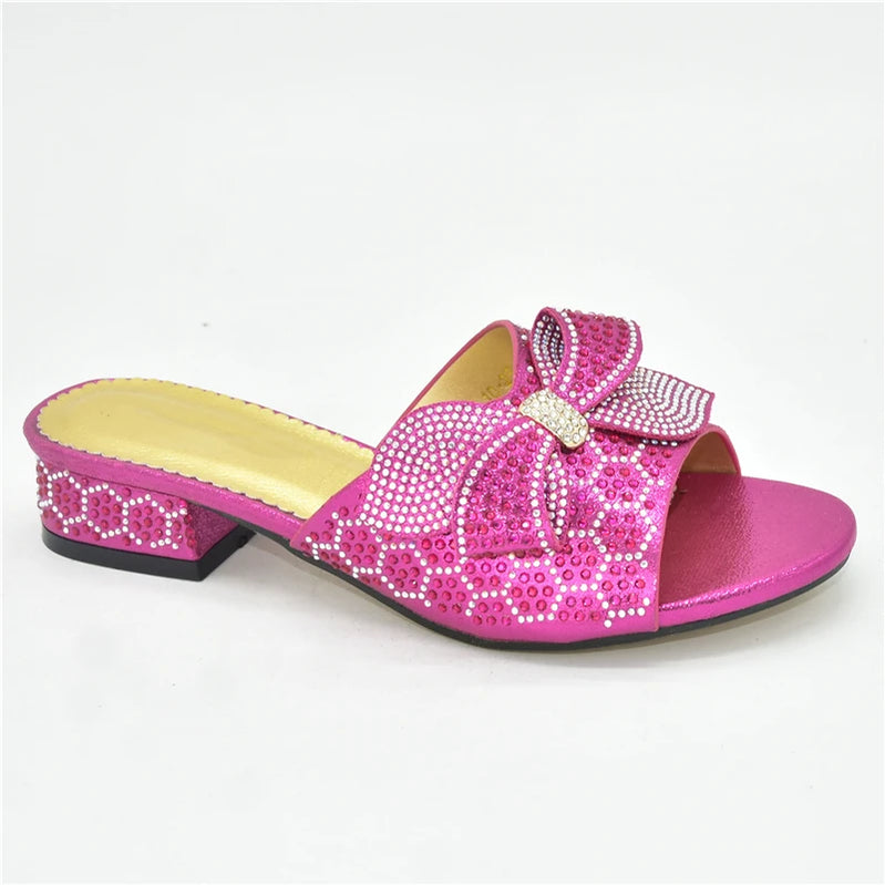 Crystal Big Bow Low Heels Women Rhinestone Bowtie Wedding Shoes Big Size Italian Elegant Women Party Pumps