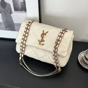 Women's Solid Color Shoulder Bag, New Design Diamond Chain Bag, Small Square Bag in Hand, Fashionable Letter Bag, Messenger Bag.