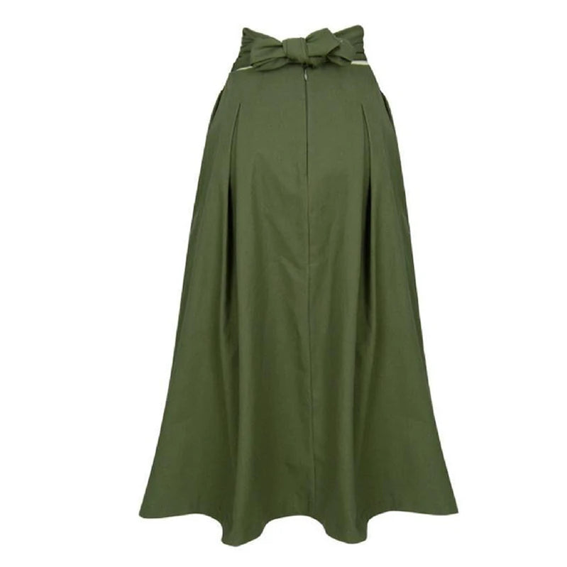 Skirts Womens Korean Fashion Solid Color Big Swing Women Skirt Long Skirt Autumn Wild High Waist Bow Slim Skirts