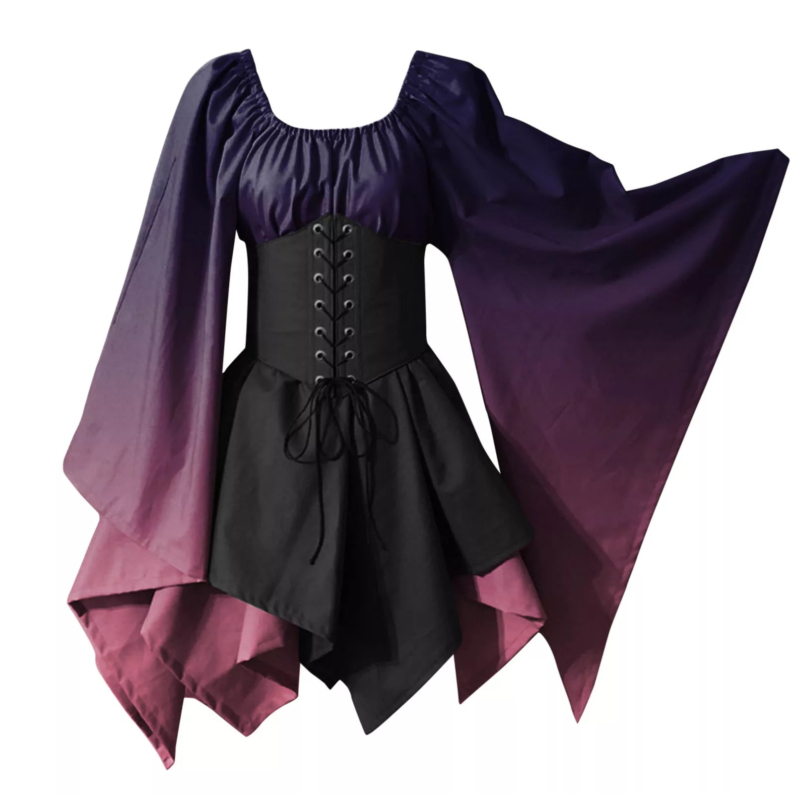 Medieval Costume For Womens Trumpet Sleeve Irish Shirt Dress With Corset Traditional Dress Halloween Women Mature Womens Dresses