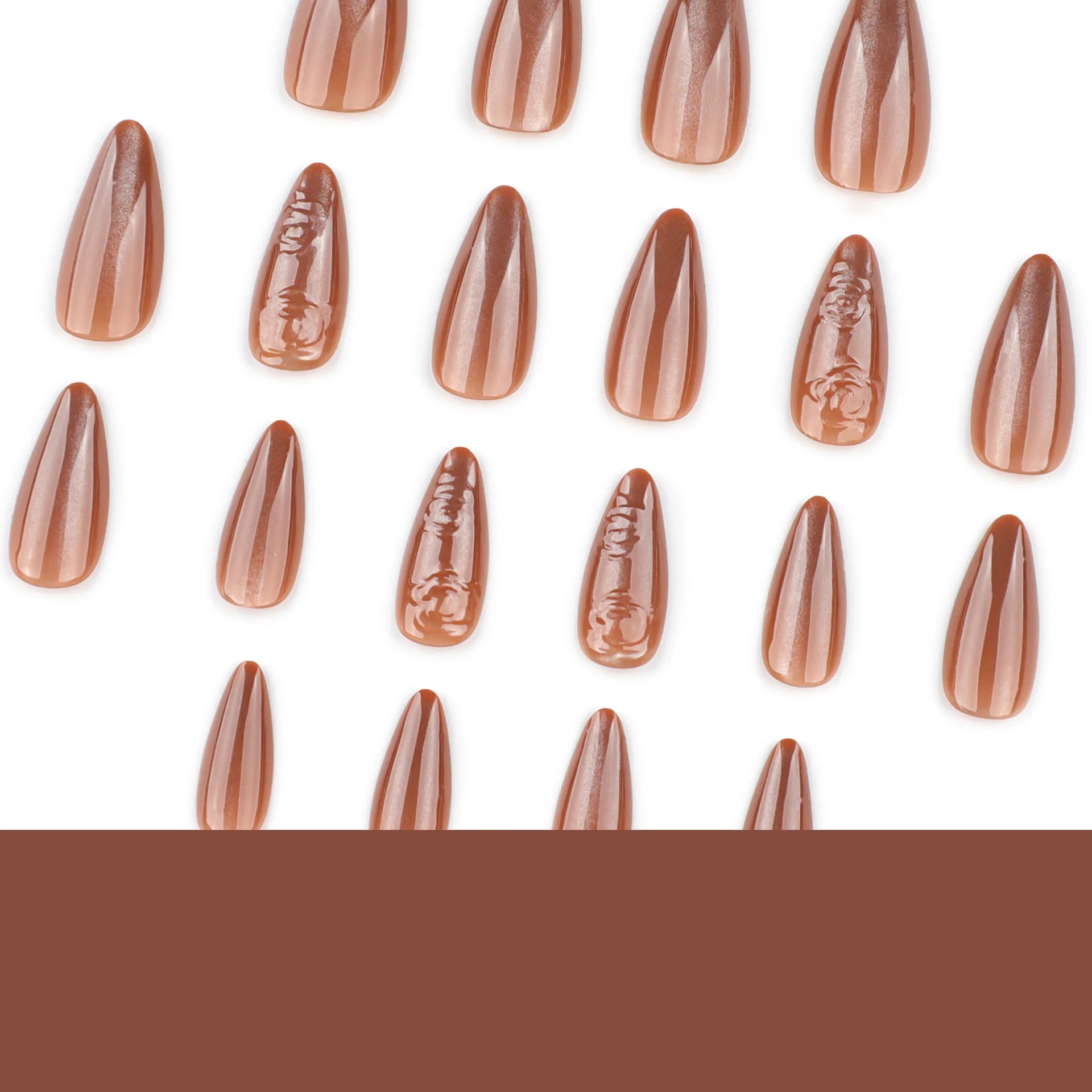 24pcs 3D Rose Brown Cat Eyes Press on Nails Simple Nails Full Cover Wearable False Nails