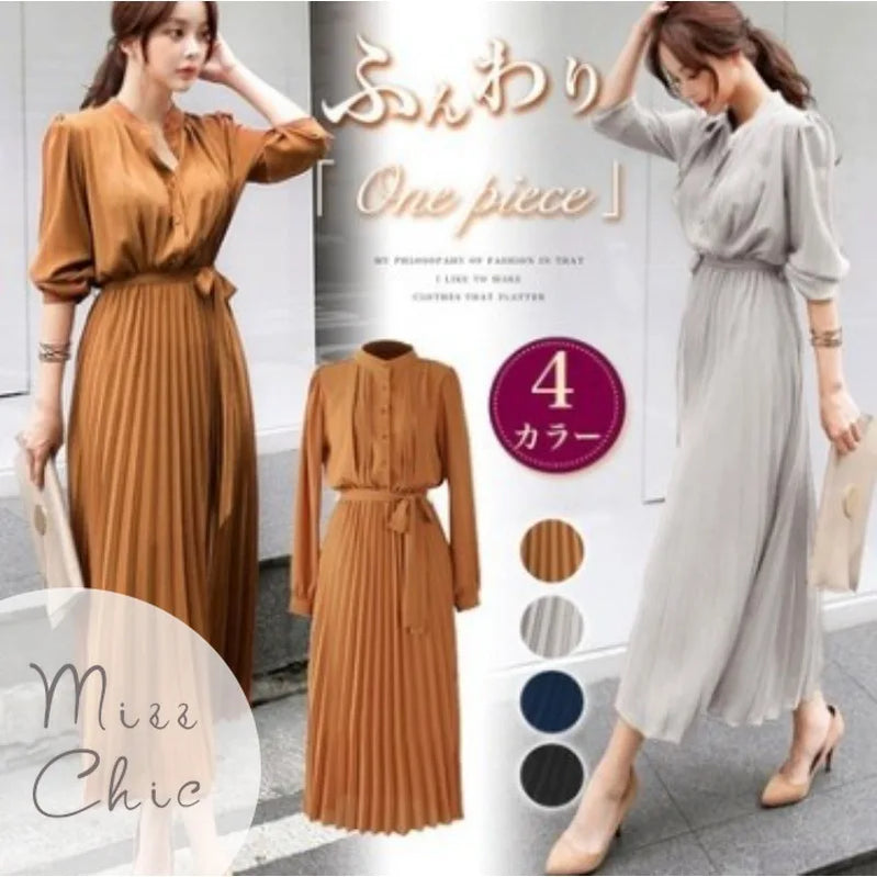 Elegant Chiffon Long Sleeve Shirt Dress Korean Fashion Women Belt Lace Up A-line Pleated Maxi Dress 2023 Fall Clothes Streetwear