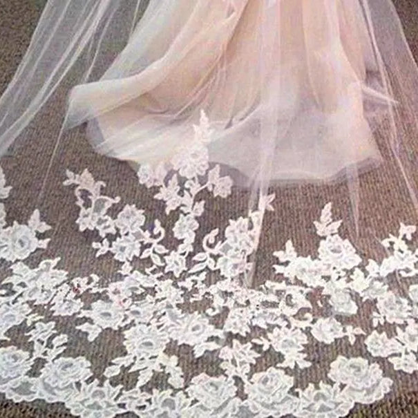 Wedding Veil Cathedral Lace Long Voile Mariage White Ivory Bride Wedding Accessories One-layer 3meters Veu De Noiva Longo