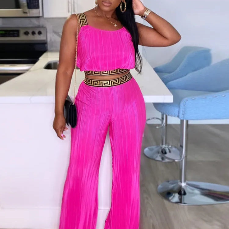 Bonnie Forest Elegant Sleeveless Printed Rcuhed Crop Top And Palazzo Pants Set Chic Tracksuit Female Clubwear Night Club Outfits