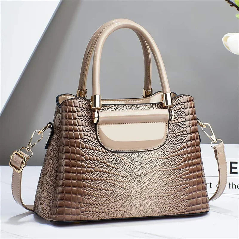 Women's Simple Crocodile Stripe Handbag Luxury Middle-aged Hand Bag Purse Fashion Shoulder Bag Designer Brand Bags женский Bolsa