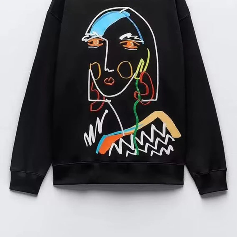 Autumn Round Neck Graphic Sweatshirts for Woman Plush Winter Pullover Casual Long Sleeve Oversize Halloween tops