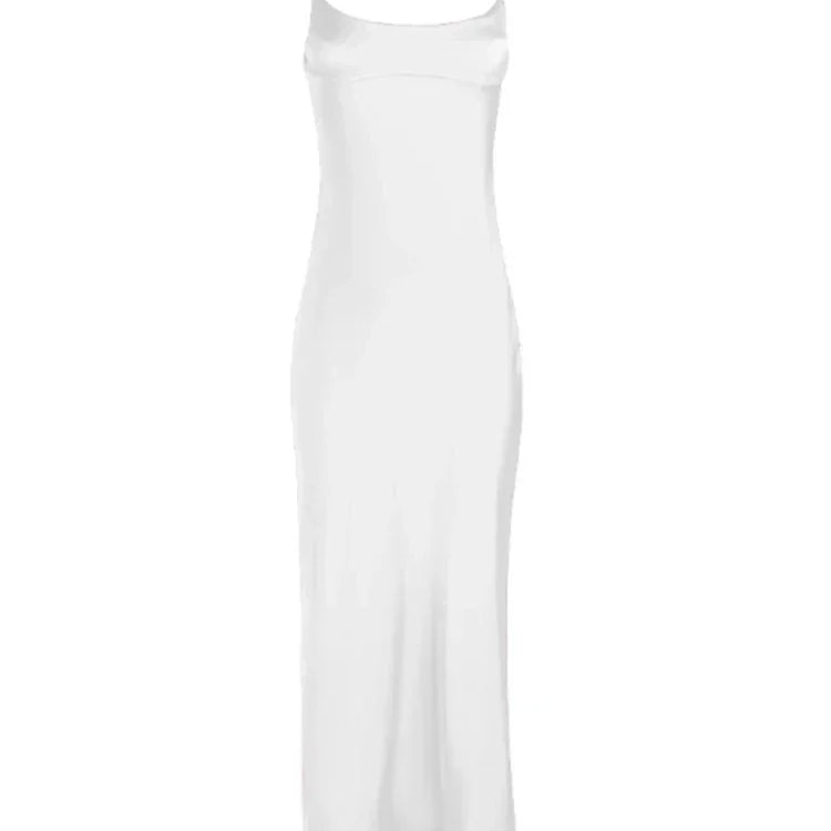 Suninheart Mid-calf Satin Dress Elegant Pink Sexy Sleeveless Cut Out Party Dresses Casual Holiday Birthday Women Clothing