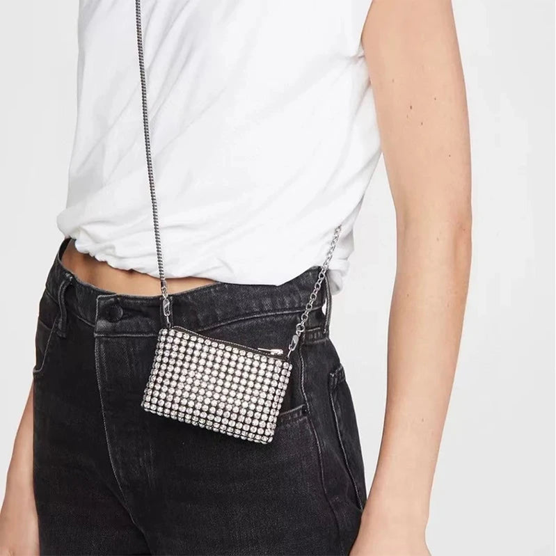 JIOMAY Small Designer Handbags for Women 2024 Rhinestones Purses for Lipstick Coin Card Party Chain Mini Evening Shoulder Bags