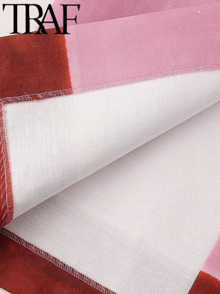 TRAF GAL Summer Spliced Pink Pinted Women Midi Long Skirts Zipper High Waisted Female Split Behind Pencil Skirt Y2K Bottoms