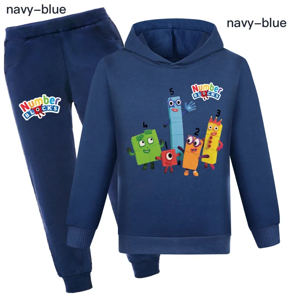 Number Blocks Clothes Kids Pullover Hoodies Navy Pants 2pcs Sets Boys Cartoon Sportsuit Toddler Girls Outfits Children's Clothing