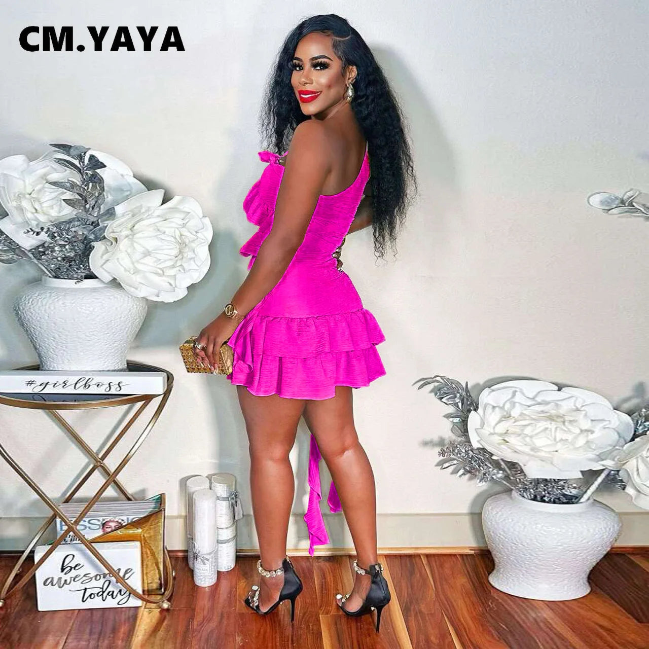 CM.YAYA Women Set Sleeveless One Shoulder Ruffles Tops and Mini Skirt Suits 2024 Sexy Cute beach Street Two 2 Piece Set Outfits