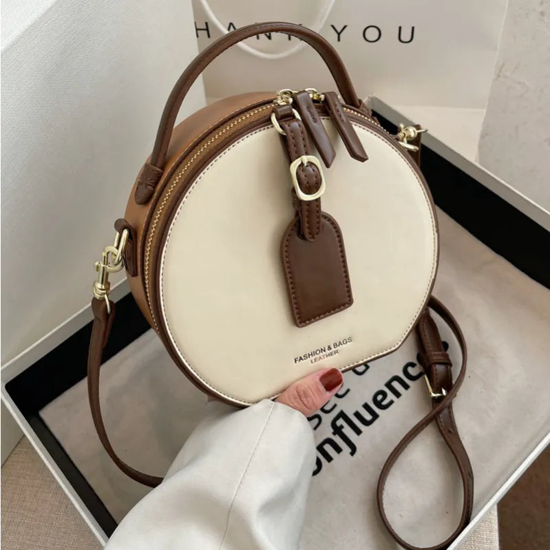 Varumärkesdesigner Pu Leather Women's Handbag Retro Lock Crossbody Bag Round Tote