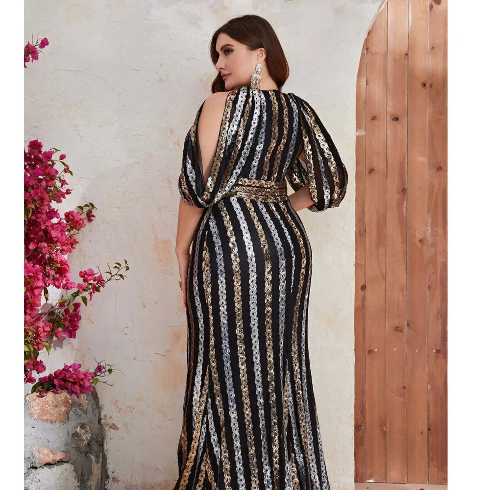 Woman Clothing Fashion Evening Dresses Female Sequin Draped Sleeve Birthday Wedding Party Dresses Women Long Elegant Dress