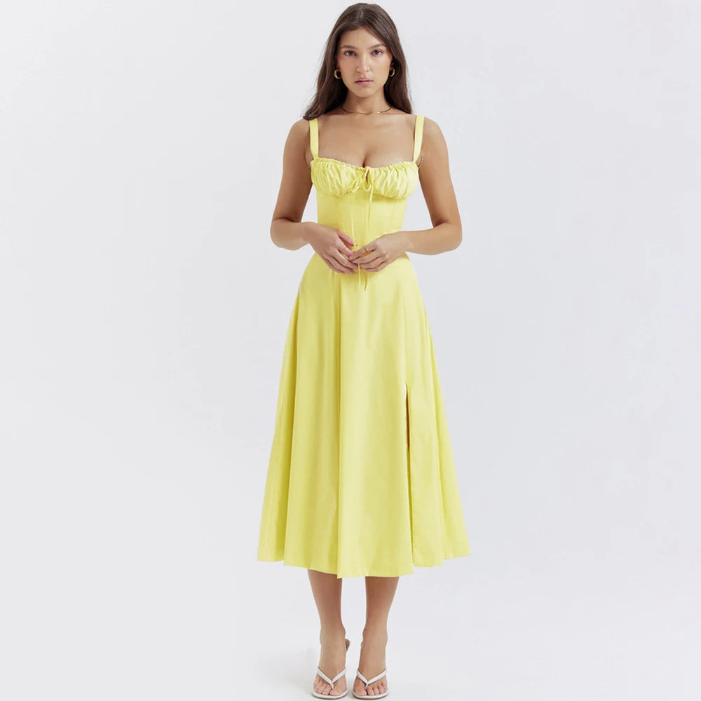 Elegant A Line Midi Dress Sexy Spaghetti Strap Lace Up Red Holiday Party Dresses Split Summer Dresses Women similar to its brand 6