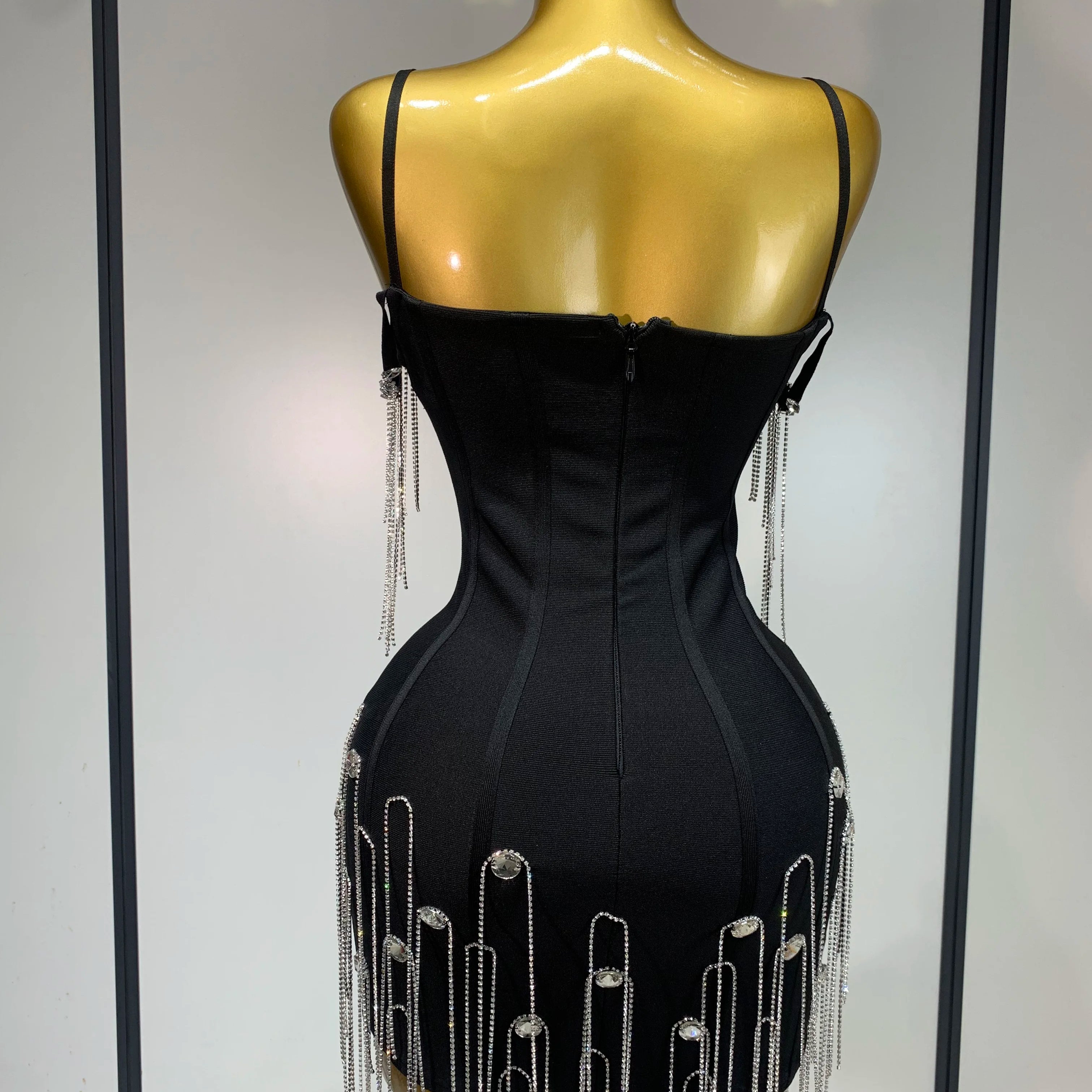 Women Sexy Backless Spaghetti Strap Bodycon Black Sleeveless Bandage Dress Elegant Prom Gown Club Evening Party Birthday Dresses