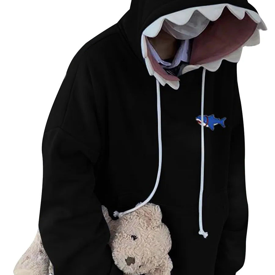 Women Cute Shark Hoodie Long Sleeve Blue Kawaii Animal Shark Shape Hooded Pullover Oversized Aesthetic Sweatshirts for Teen