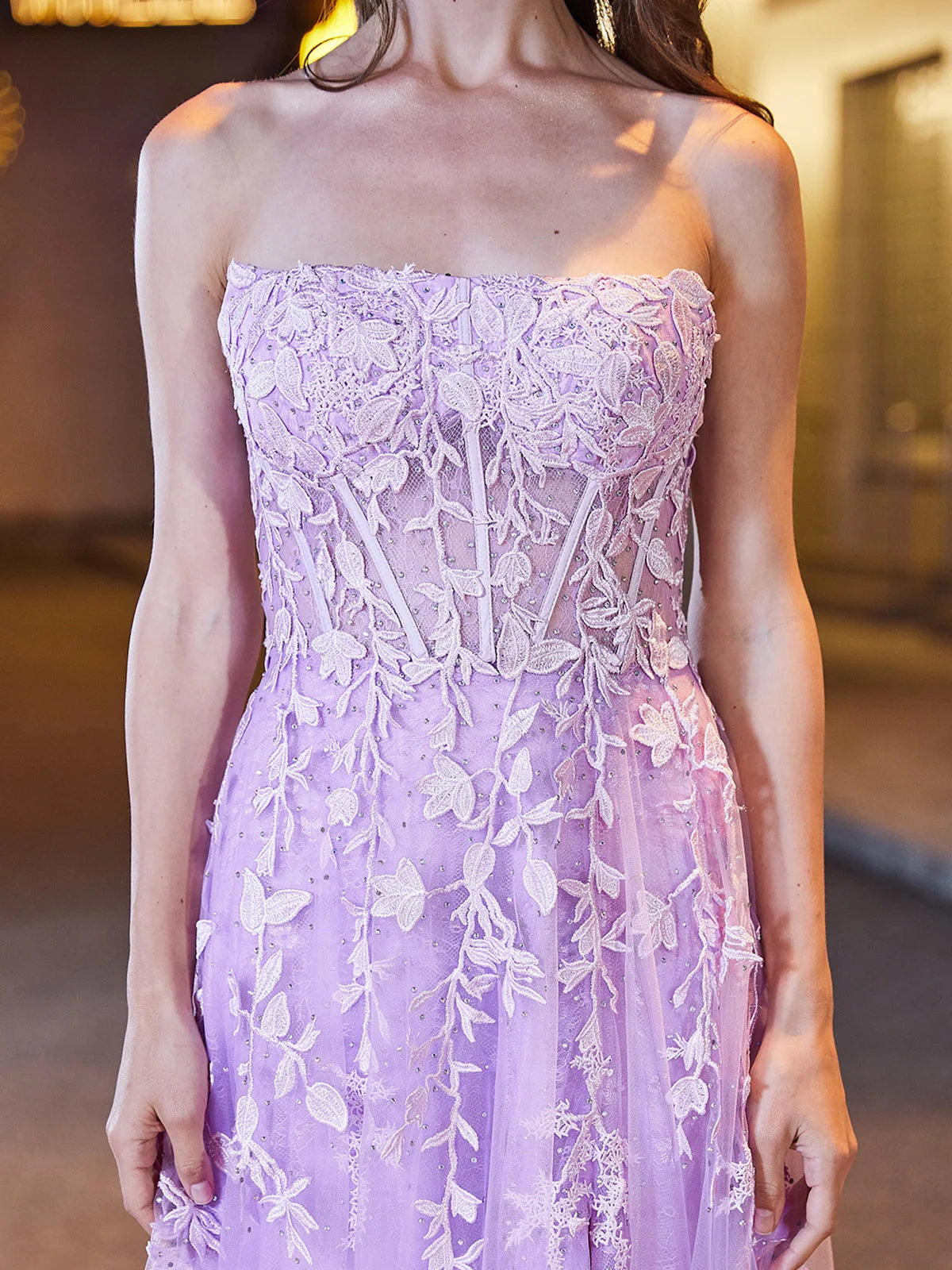 Elegant Lace Formal Evening Dresses Long with Crystal Strapless Sexy High Slit A-Line Homecoming Prom Party Gowns for Teens 2024