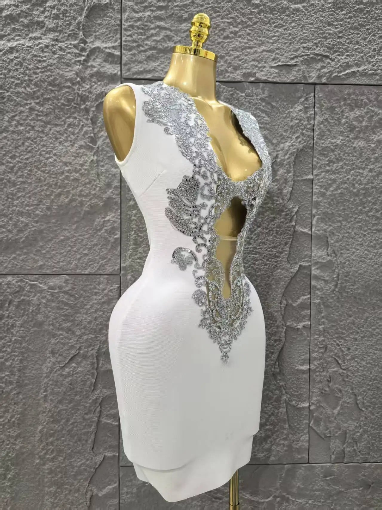 Women Sleeveless Sexy V-Neck Bodycon Mini Bandage Dress Rayon Celebrate Nightclub Party Birthday Cocktail Fashion Dress