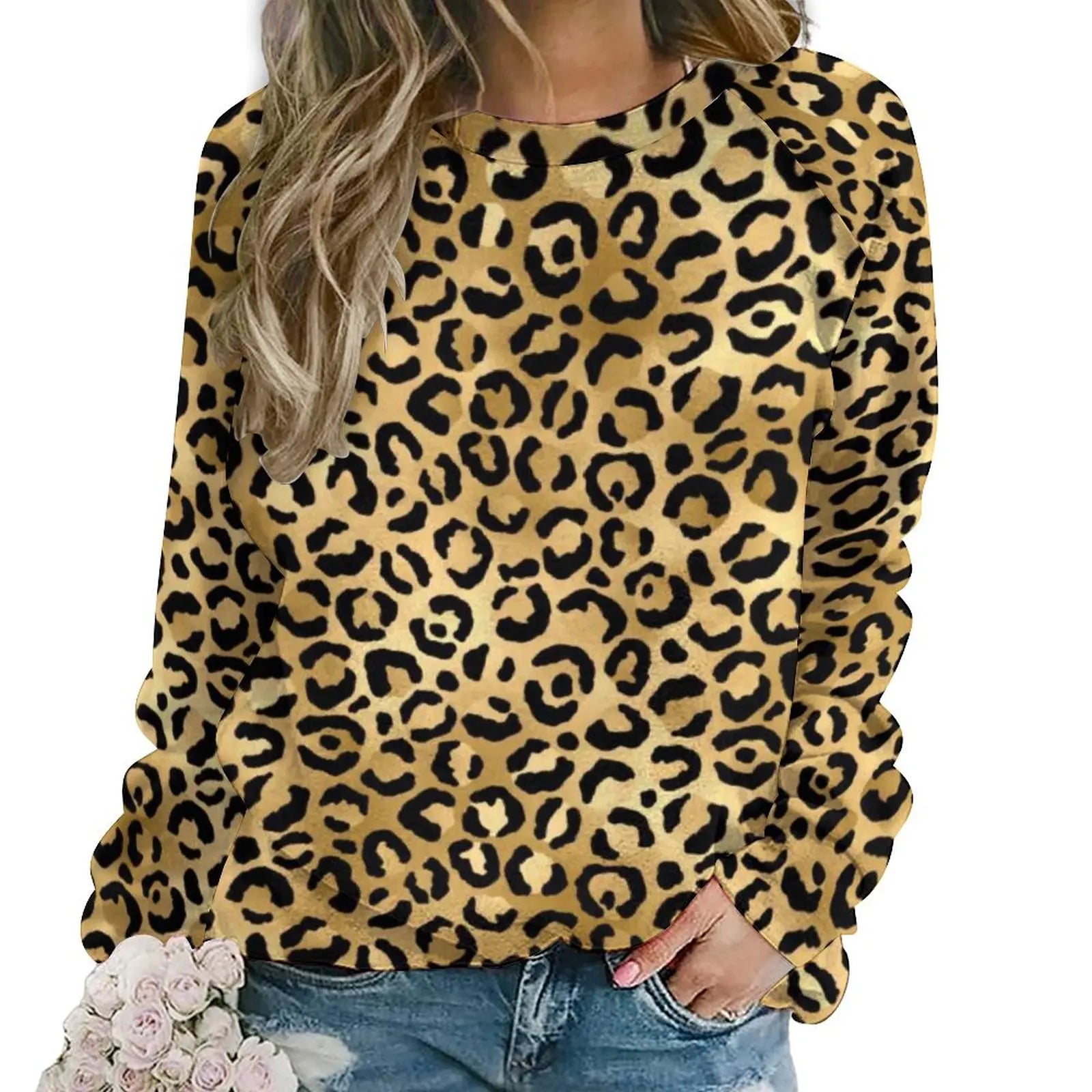 Jungle Cheetah Casual Hoodies Female Leopard Skin Green Leaves Print Hoodie Long Sleeve Street Fashion Oversized Sweatshirts style-16