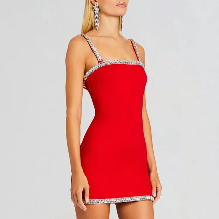 est Bandage Dress Women Celebrity Sexy Sleeveless Backless Red Diamonds Mini Bodycon Elegant Evening Club Party Dress