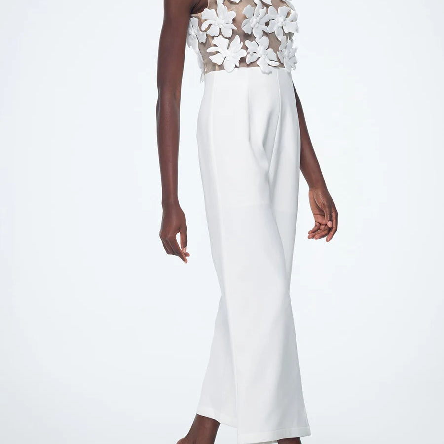 TWOTWINSTYLE Solid Slimming Spliced Appliques Jumpsuits for Women V Neck Sleeveless High Waist Elegant Jumpsuit Female Fashion