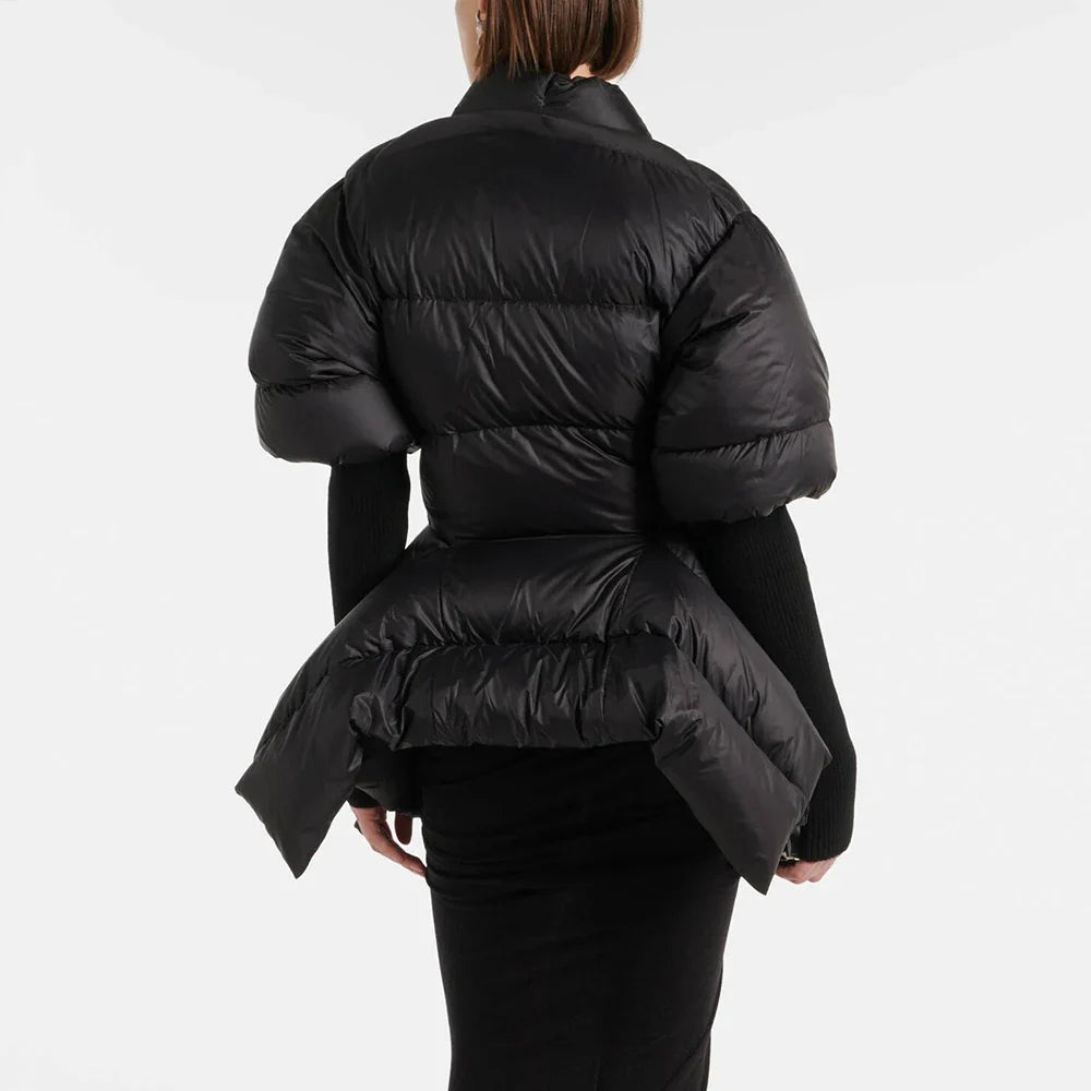 Solid Temperament Spliced Lace Up Coat for Women V Neck Long Sleeves Tunic Warm Cotton Coats Female Clothing New